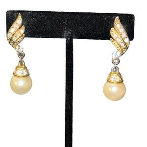 Vintage Pearl and rhinestone pierced earrings.  Beautiful luster on pearls.